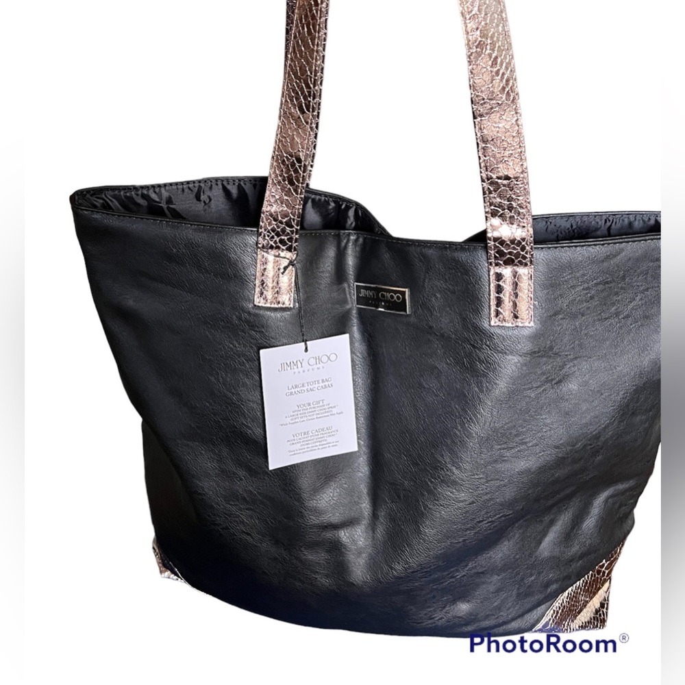 Jimmy Choo:NWT Parfums Large Tote Bag with Rose Gold Edges at the feet.